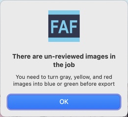 Frame-A-Face Interface: Export Alert