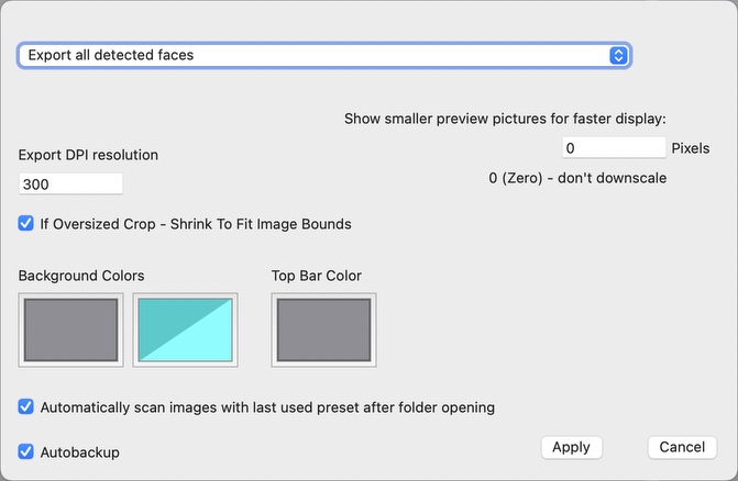Frame-A-Face Preferences General tab