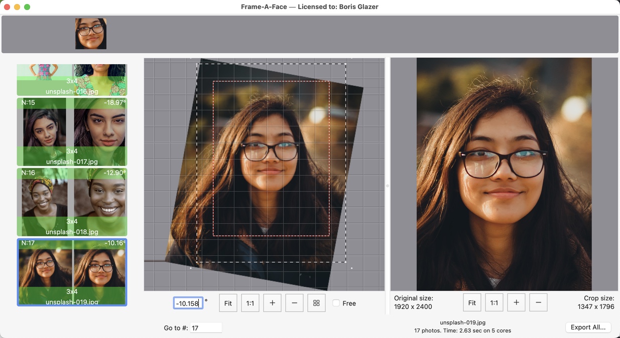 Frame-A-Face oversized crop was straighten and shrunk