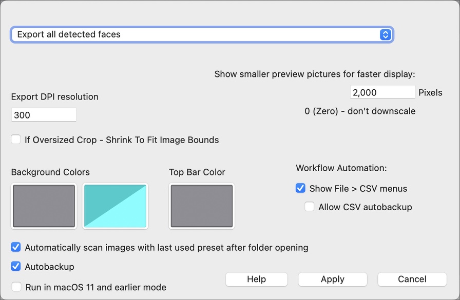 Frame-A-Face Preferences General tab